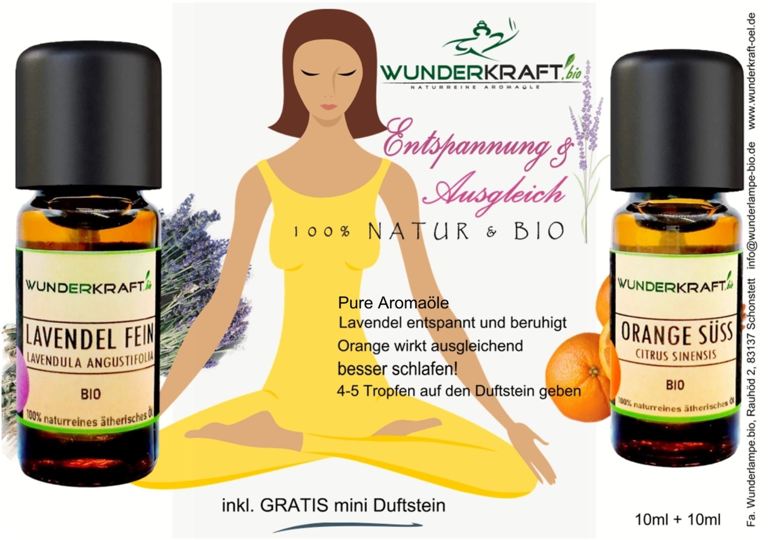 Yoga Set zur Entspannung und Ausgleich, Lavendelöl + Orangenöl + Duftstein - Wunderkraft.bio