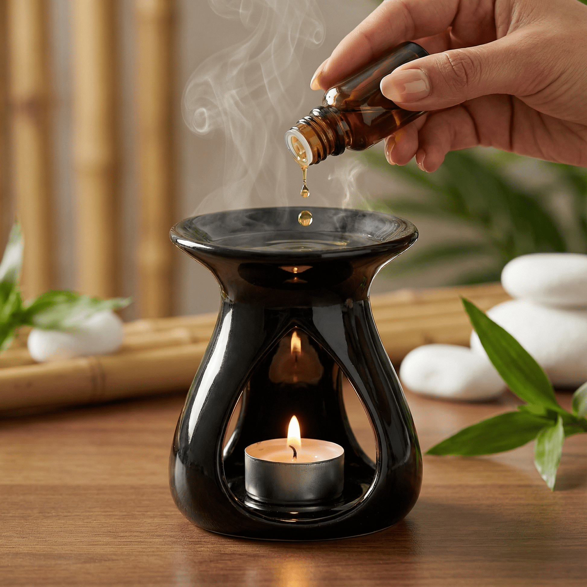 Zeitlose Duftlampe aus Keramik in schwarz - Wunderkraft naturals