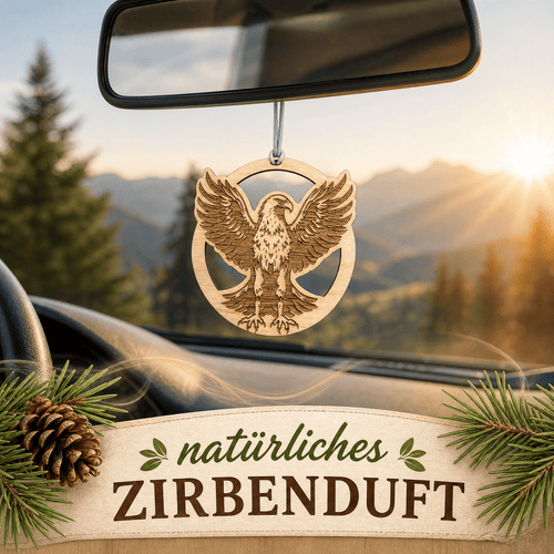 Zirben Duftbaum Anhänger "ADLER", Lufterfrischer inkl. 5ml Bio Zirbenspray - Wunderkraft naturals