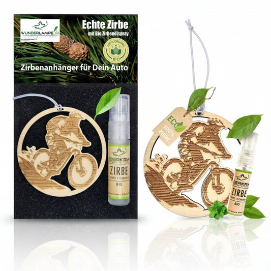 Zirben Duftbaum Anhänger "BIKE", Lufterfrischer inkl. 5ml Bio Zirbenspray - Wunderkraft.bio von Wunderlampe.bio