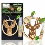 Zirben Duftbaum Anhänger "HIRSCH", Lufterfrischer inkl. 5ml Bio Zirbenspray - Wunderkraft.bio von Wunderlampe.bio