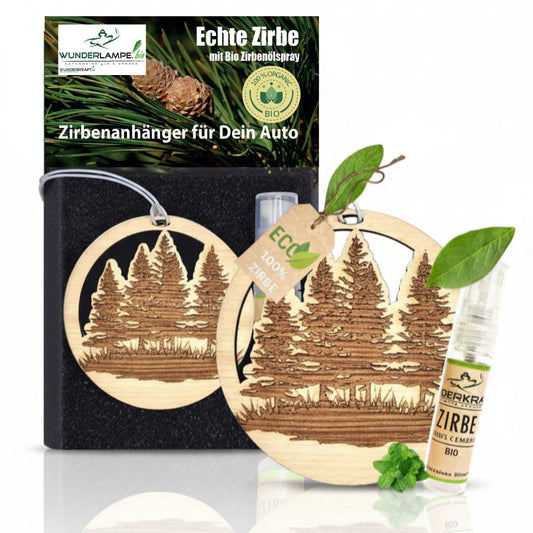 Zirben Duftbaum Anhänger "WALD", Lufterfrischer inkl. 5ml Bio Zirbenspray - Wunderkraft.bio von Wunderlampe.bio