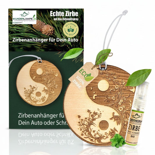 Zirben Duftbaum Anhänger "YINYANG", Lufterfrischer inkl. 5ml Bio Zirbenspray - Wunderkraft.bio von Wunderlampe.bio