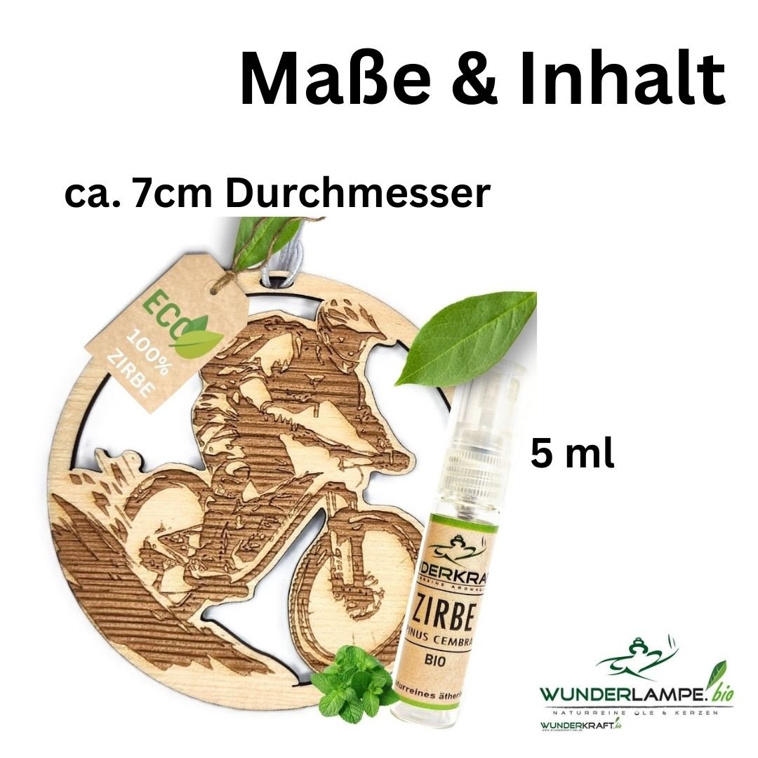 Zirben Duftbaum "BIKE", Lufterfrischer inkl. 5ml Bio Zirbenölspray - Wunderkraft.bio von Wunderlampe.bio