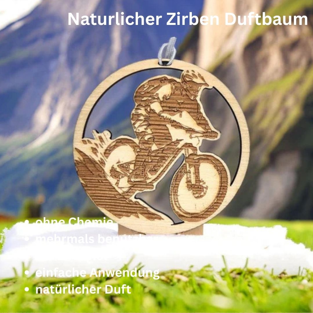 Zirben Duftbaum "BIKE", Lufterfrischer inkl. 5ml Bio Zirbenölspray - Wunderkraft.bio von Wunderlampe.bio