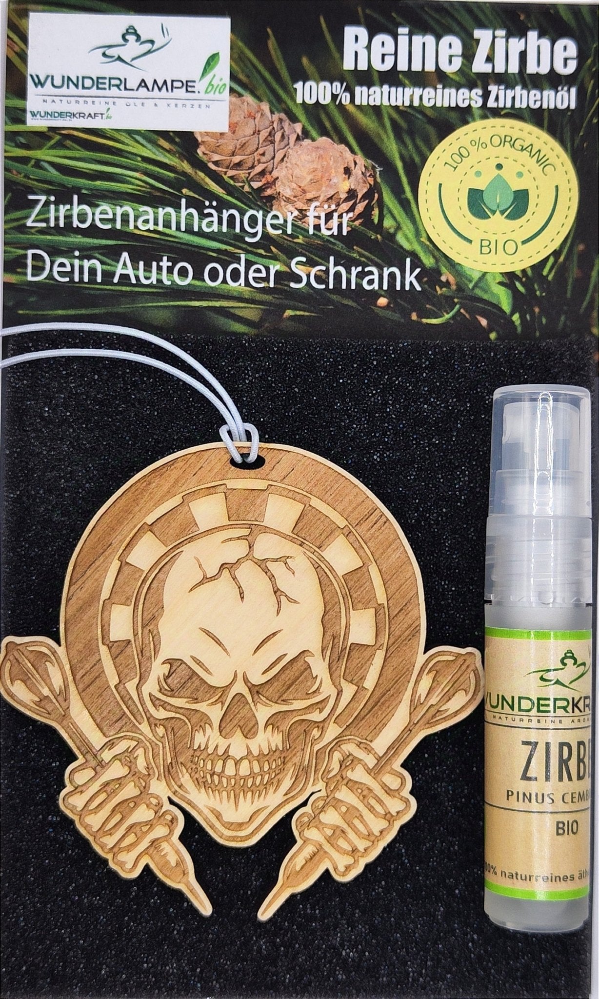 Zirben Duftbaum "DARTS", Lufterfrischer inkl. 5ml 100% naturreinen Bio Zirbenöl - Wunderkraft.bio