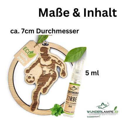 Zirben Duftbaum "Fussballer", Lufterfrischer inkl. 5ml Bio Zirbenölspray - Wunderkraft.bio von Wunderlampe.bio