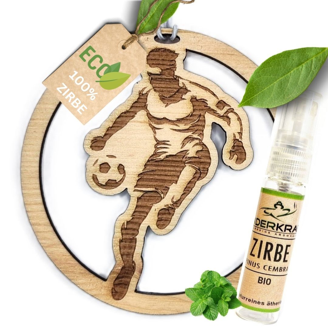 Zirben Duftbaum "Fussballer", Lufterfrischer inkl. 5ml Bio Zirbenölspray - Wunderkraft.bio von Wunderlampe.bio
