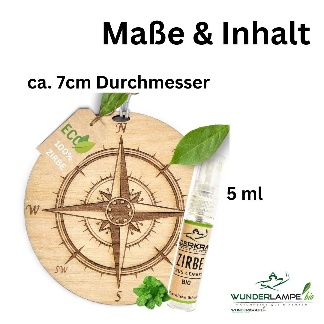 Zirben Duftbaum "KOMPASS", Lufterfrischer inkl. 5ml Bio Zirbenölspray - Wunderkraft.bio von Wunderlampe.bio