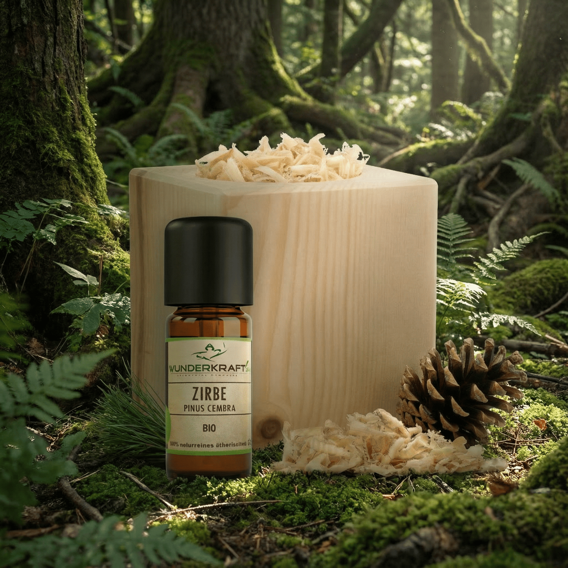 Zirben Würfel Duft Set / Baum des Lebens Motiv / Zirbenholz Würfel mir Zirbenspäne und 10ml Bio Zirbenöl - Wunderkraft naturals