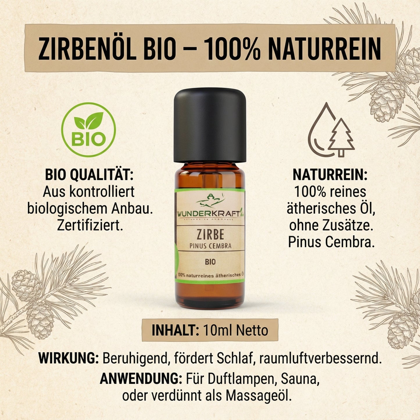 Zirben Würfel Duft Set / Baum des Lebens Motiv / Zirbenholz Würfel mir Zirbenspäne und 10ml Bio Zirbenöl - Wunderkraft naturals